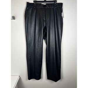 Kasper Womens Faux Leather Black Wide Leg Pants Size XL NWT